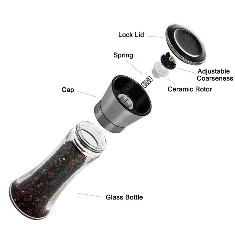 Mincham Pepper Grinder or Salt Grinder, Best Spice Mill with Ceramic Blades, Adjustable Coarseness, Brushed Stainless Steel Cap, and Refillable Tall Glass Body with 6OZ Capacity (7.5") - Image 3